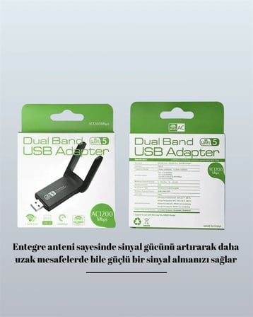 Yüksek Hızlı 1200 Mbps Çift Bant Usb Wifi Adaptör – Güçlü Sinyal, Geniş Uyumluluk