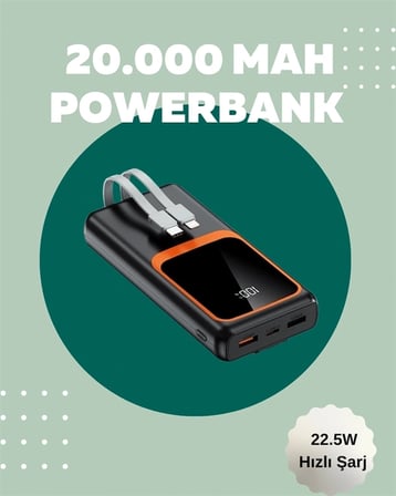 Dijital Ekranlı 20.000 Mah Powerbank | 22.5w Hızlı Şarj + Çoklu Bağlantı Seçeneği