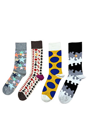 Erkek Renkli Desenli Pamuklu Günlük Çorap