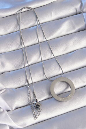 316L Çelik Gümüş Renk Zirkon Taşlı Kolye