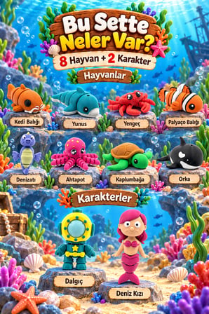 Tigglo Okyanus Hayvanları 10'lu Hareketli Mini Figür Oyuncak Seti