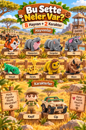 Tigglo Safari Hayvanları 10'lu Hareketli Mini Figür Oyuncak Seti