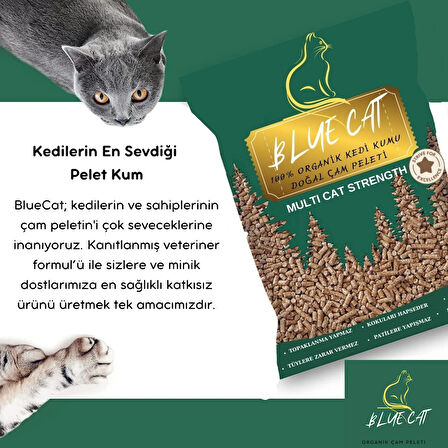 BLUECAT Pelet Kedi Kumu Net 5 kg - 10 lt - Topaklanmayan %100 Organik Çam Peleti Kedi Kumu 