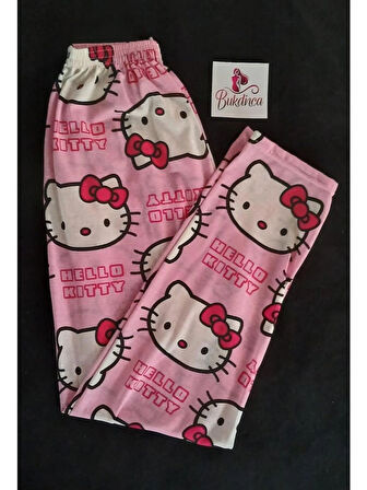 Bukadınca Pembe Kumaş Üzerinde Hello Kitty Desenli Pijama Altı