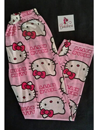Bukadınca Pembe Kumaş Üzerinde Hello Kitty Desenli Pijama Altı