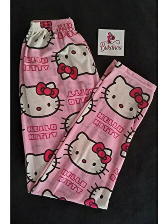 Bukadınca Pembe Kumaş Üzerinde Hello Kitty Desenli Pijama Altı