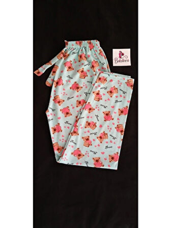 Açık Mavi Ayıcıklı ve Kalp Desenli Pijama Altı Açık Mint Yeşili-BK010003