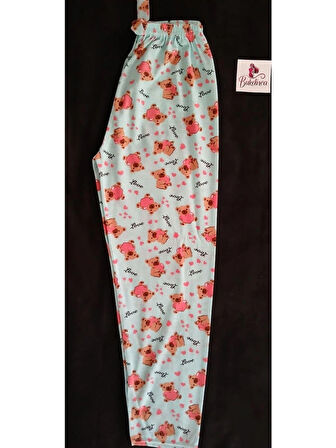 Açık Mavi Ayıcıklı ve Kalp Desenli Pijama Altı Açık Mint Yeşili-BK010003