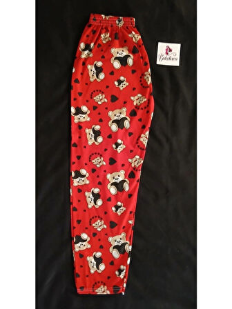 Kırmızı Kumaş Üzerinde Ayıcık Desenli Pijama Altı-BK010004