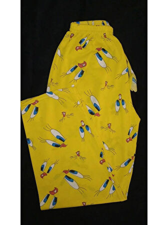 Sarı Kumaş Üzerinde Kuş Desenli Pijama Altı-BK010005