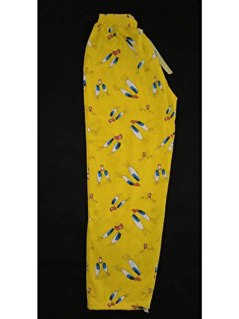 Sarı Kumaş Üzerinde Kuş Desenli Pijama Altı-BK010005
