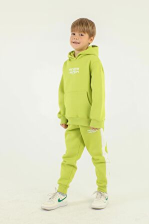 Kapüşonlu Kargo Cepli Baskı Detaylı Erkek Çocuk Eşofman Takımı