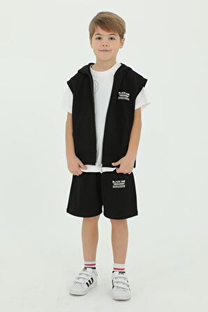 Bisiklet Yaka Erkek Çocuk Yelek t-shirt Ve Şort Üçlü Takım