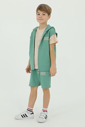 Bisiklet Yaka Erkek Çocuk Yelek t-shirt Ve Şort Üçlü Takım