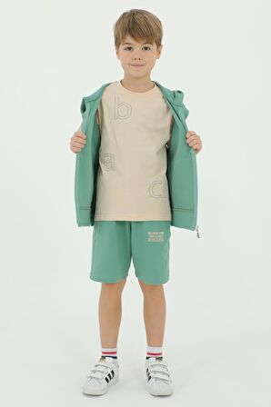 Bisiklet Yaka Erkek Çocuk Yelek t-shirt Ve Şort Üçlü Takım