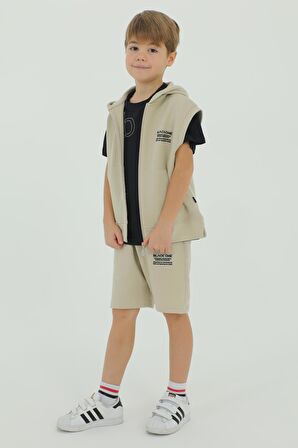 Bisiklet Yaka Erkek Çocuk Yelek t-shirt Ve Şort Üçlü Takım