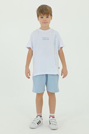 Bisiklet Yaka Erkek Çocuk Baskı Detaylı t-shirt Ve Şort İkili Takım