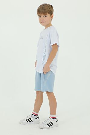 Bisiklet Yaka Erkek Çocuk Baskı Detaylı t-shirt Ve Şort İkili Takım