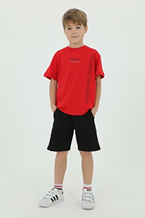 Bisiklet Yaka Erkek Çocuk Baskı Detaylı t-shirt Ve Şort İkili Takım