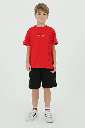 Bisiklet Yaka Erkek Çocuk Baskı Detaylı t-shirt Ve Şort İkili Takım