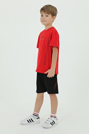 Bisiklet Yaka Erkek Çocuk Baskı Detaylı t-shirt Ve Şort İkili Takım