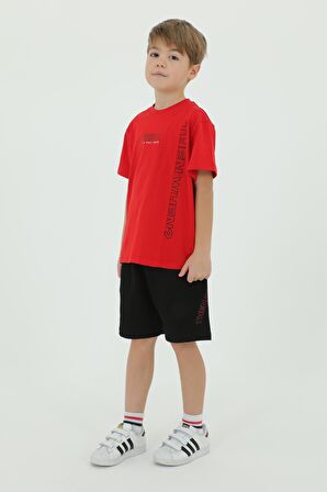 Bisiklet Yaka Erkek Çocuk Baskı Detaylı t-shirt Ve Şort İkili Takım