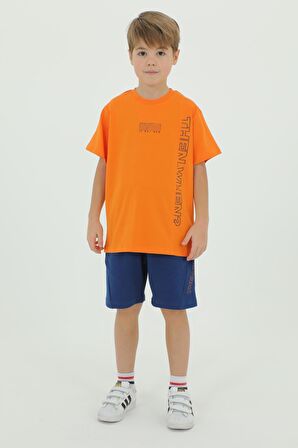 Bisiklet Yaka Erkek Çocuk Baskı Detaylı t-shirt Ve Şort İkili Takım