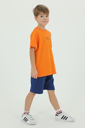 Bisiklet Yaka Erkek Çocuk Baskı Detaylı t-shirt Ve Şort İkili Takım