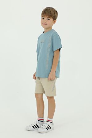 Bisiklet Yaka Erkek Çocuk Baskı Detaylı t-shirt Ve Şort İkili Takım