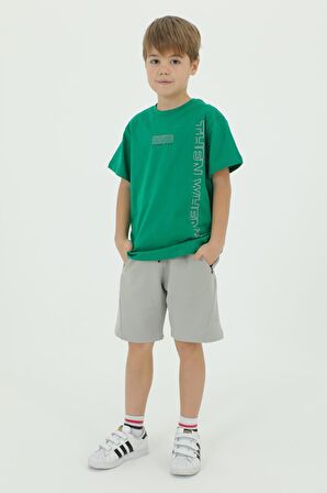 Bisiklet Yaka Erkek Çocuk Baskı Detaylı t-shirt Ve Şort İkili Takım