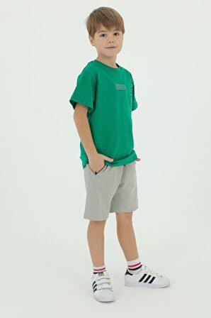 Bisiklet Yaka Erkek Çocuk Baskı Detaylı t-shirt Ve Şort İkili Takım