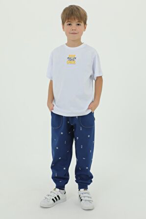 Bisiklet Yaka Baskı Detaylı Desenli Erkek Çocuk Eşofman Takımı