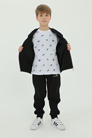 Bisiklet Yaka Erkek Çocuk t-shirt Baskı Detaylı 3 Lü Eşofman Takımı