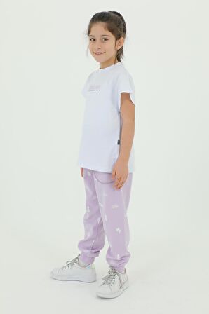 Bisiklet Yaka Kız Çocuk Baskı Detaylı t-shirt Ve Eşofman Takımı