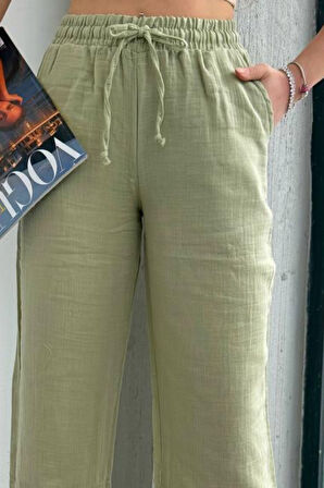 Balenbi Kadın Beli Lastikli Palazzo Müslin Pantolon 1096