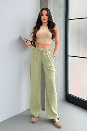 Balenbi Kadın Beli Lastikli Palazzo Müslin Pantolon 1096