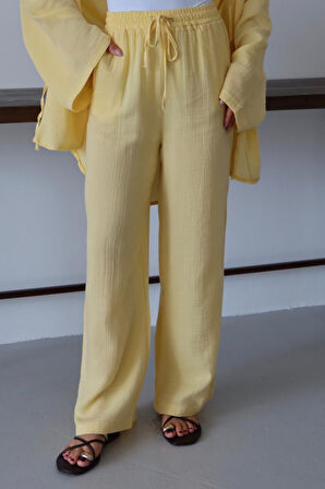 Balenbi Kadın Beli Lastikli Palazzo Müslin Pantolon 1096