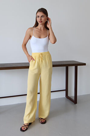 Balenbi Kadın Beli Lastikli Palazzo Müslin Pantolon 1096