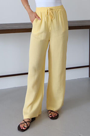 Balenbi Kadın Beli Lastikli Palazzo Müslin Pantolon 1096