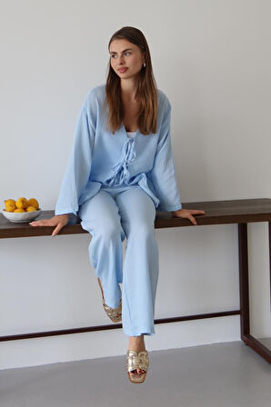 Balenbi Kadın Beli Lastikli Palazzo Müslin Pantolon 1096