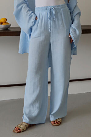 Balenbi Kadın Beli Lastikli Palazzo Müslin Pantolon 1096