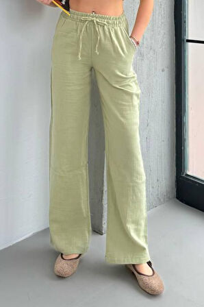 Balenbi Kadın Beli Lastikli Palazzo Müslin Pantolon 1096