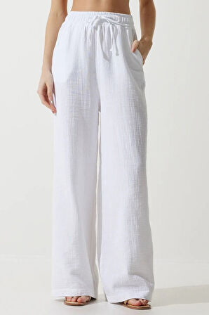 Balenbi Kadın Beli Lastikli Palazzo Müslin Pantolon 1096