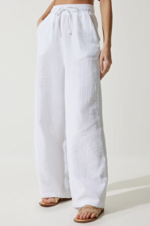 Balenbi Kadın Beli Lastikli Palazzo Müslin Pantolon 1096