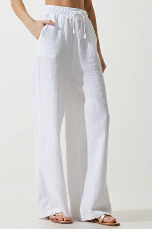 Balenbi Kadın Beli Lastikli Palazzo Müslin Pantolon 1096