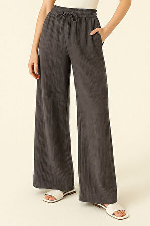 Balenbi Kadın Beli Lastikli Palazzo Müslin Pantolon 1096