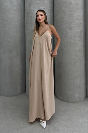 Balenbi Kadın Aerobin Kumaş Ayarlanabilir Askılı Uzun Elbise 1099