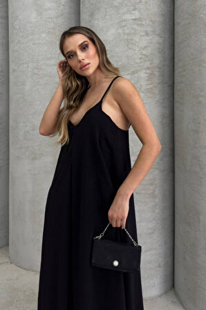 Balenbi Kadın Aerobin Kumaş Ayarlanabilir Askılı Uzun Elbise 1099