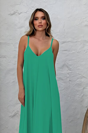 Balenbi Kadın Aerobin Kumaş Ayarlanabilir Askılı Uzun Elbise 1099