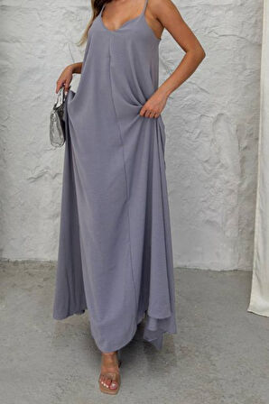 Balenbi Kadın Aerobin Kumaş Ayarlanabilir Askılı Uzun Elbise 1099